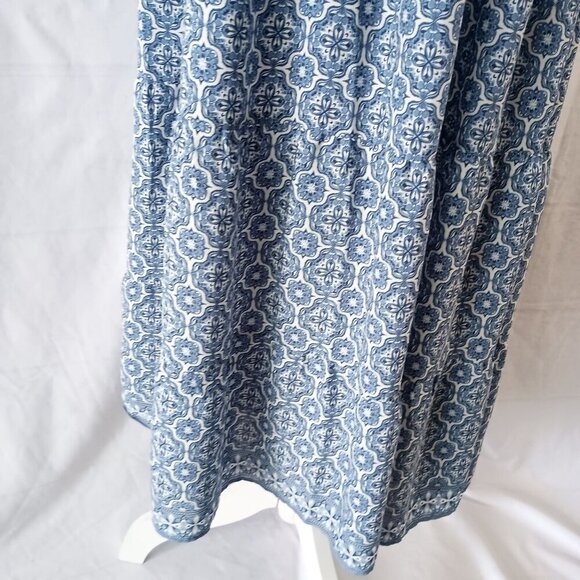 Max Studio Smocked Tiered Maxi Dress Cream Sky Size L NWT Short Sleeve - Picture 5 of 11